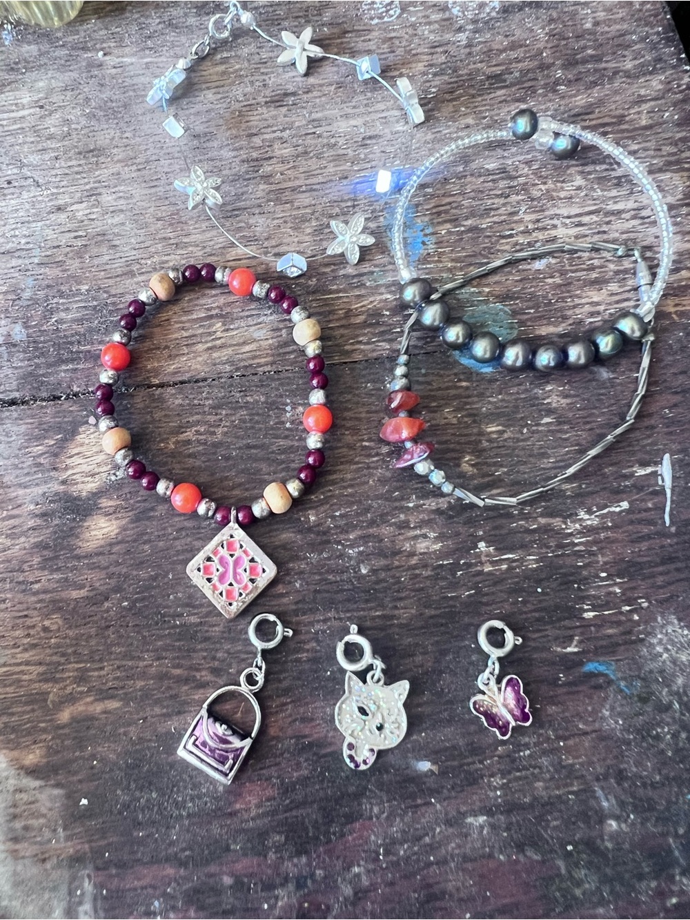90s girl bracelets all fitted on adult bundle charms Y2K